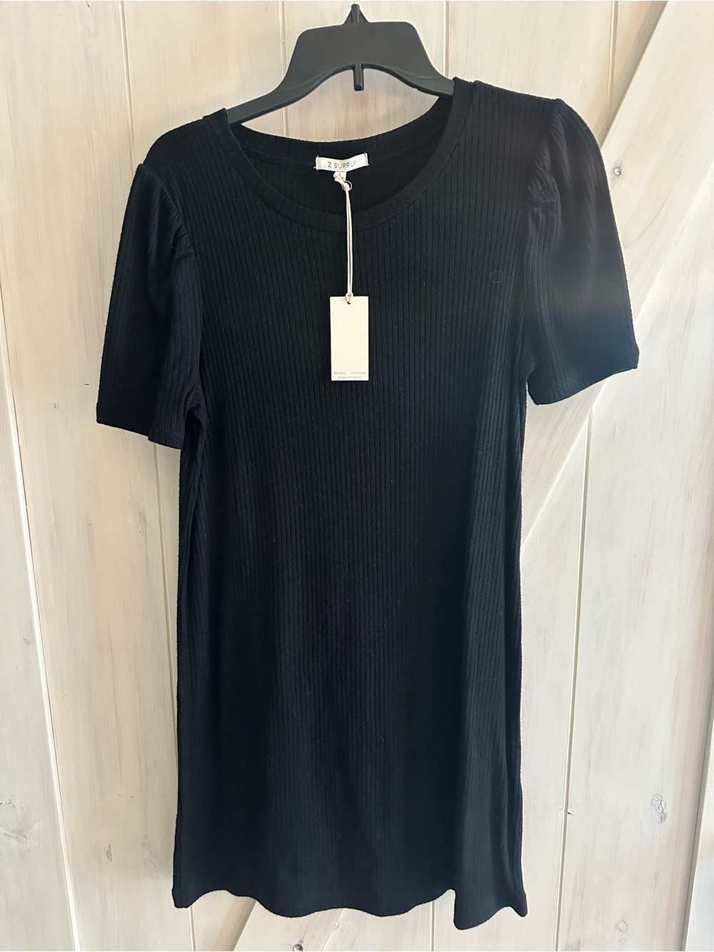 Zsupply Black Ribbed Short Sleeve Dress